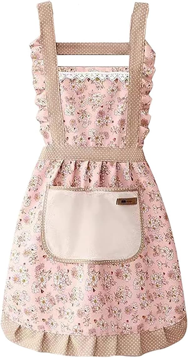 Buywis Adjustable Kitchen Apron Women's Cooking Apron with Pockets Floral Apron Work Apron Baking Apron Chef Apron