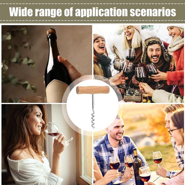 Wine Corkscrew T-shaped Manual Opener, Corkscrew with Wooden Handle