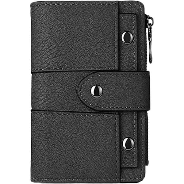 Small Leather Wallet for Women, RFID Protected Mini Wallet with ID Window Card Retro Matte 30% Small Wallet Black