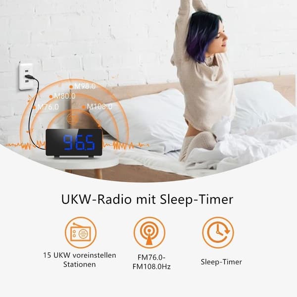 Radio Alarm Clock Digital Alarm Clock LED Display 4 Brightness Levels Adjustable