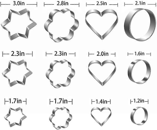 12-delt sæt med kageudstikkere i rustfrit stål, hjerte, stjerne, rund, blomsterform til bagning [D]