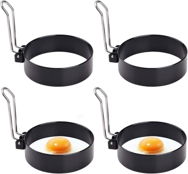 Eggringer i rustfritt stål, omelettform, non-stick eggringer med sammenleggbare håndtak, runde eggringer