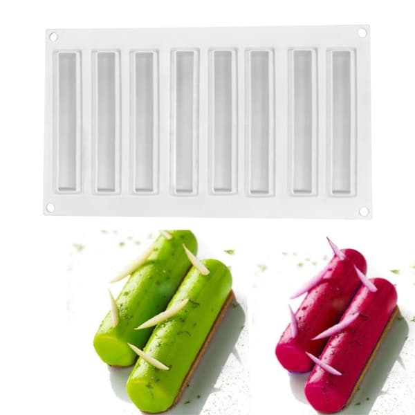 Aflang Eclair Cylinder 8 stk Silikoneform Mousseform Pralineform Vit white
