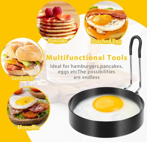 Eggform, 4 stk, Omelettform, Kjøkkenredskap, Rustfritt stål, 7,6 cm, Stek egg, Stekt eggform, Eggringsett, Pannekakemaker, Pannekakeform