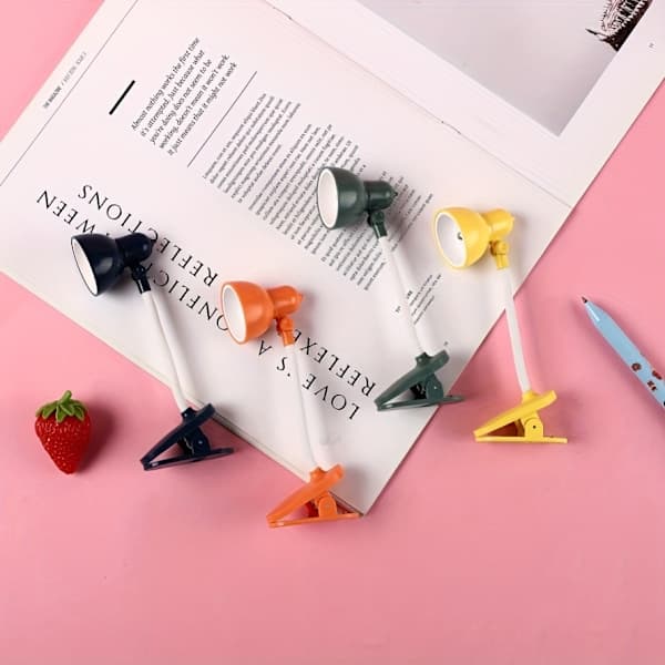Clip Small Table Lamp, Portable Book Clip Night Light, Random Angle Rotating Freely Bendable White