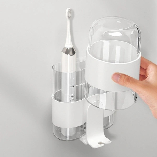 Wall-mounted toothbrush holder for bathroom Toothpaste rack Storage rack with mug. white white white