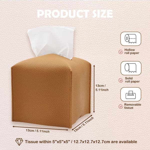 5-inch Square PU Leather Tissue Box for Home and Hotel Use