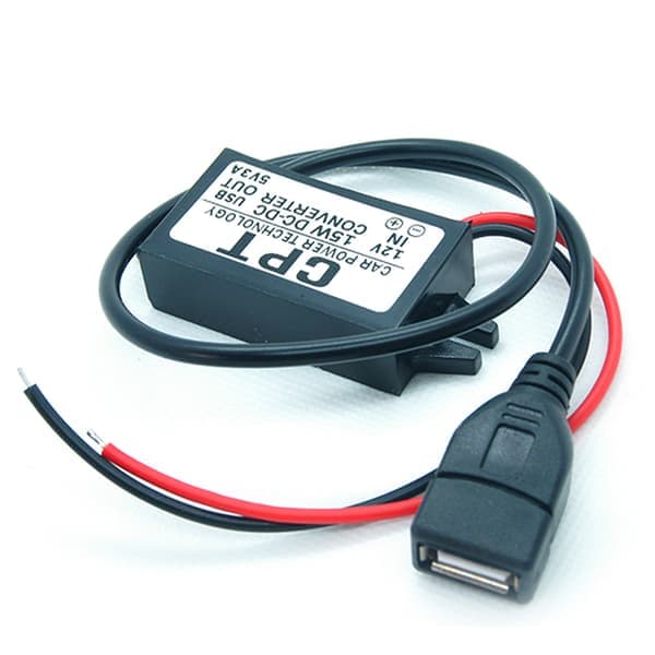 DC-DC-konvertermodul 12V til 5V USB-udgang Strømadapter 3A STRØM Sort