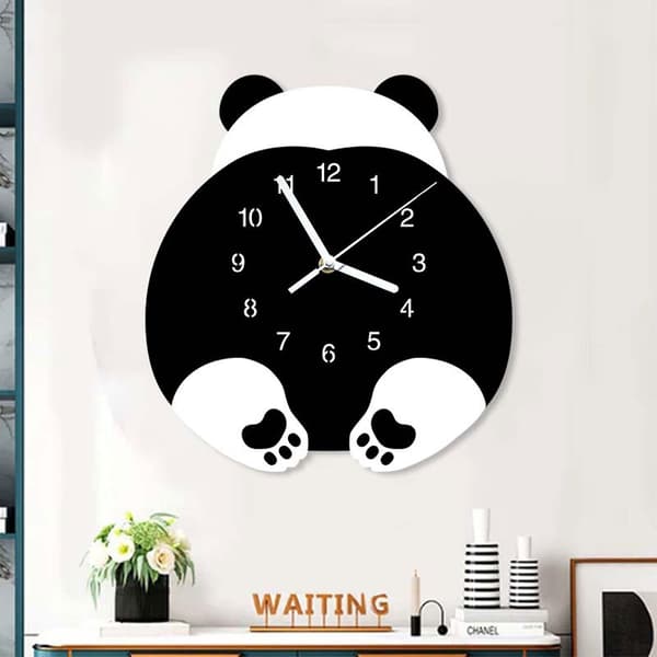 Cartoon Panda Wall Clock Silent Funny Animal Hanging Art For Time Clocks