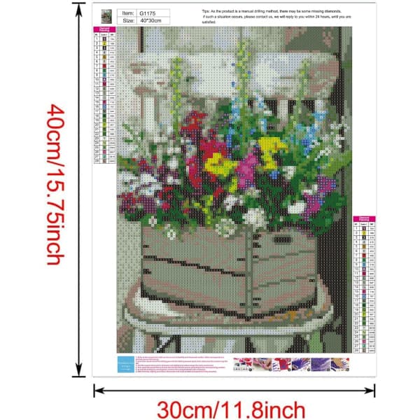 (30 × 40 cm, Blomst J) DIY Diamantmaling, Blomster 5D Diamant P