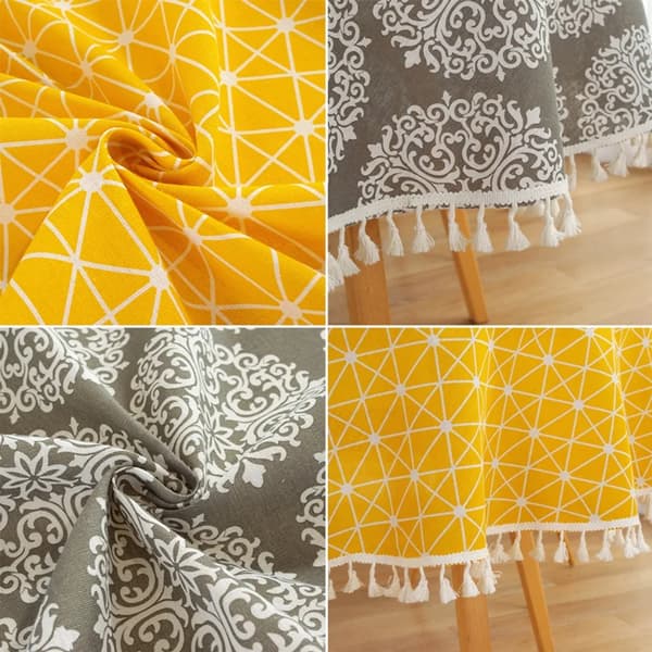 120 cm Tassel Tablecloth, Round Polyester Cotton Tablecloth, for Dining Table, Coffee Table, Garden Table (Yellow)