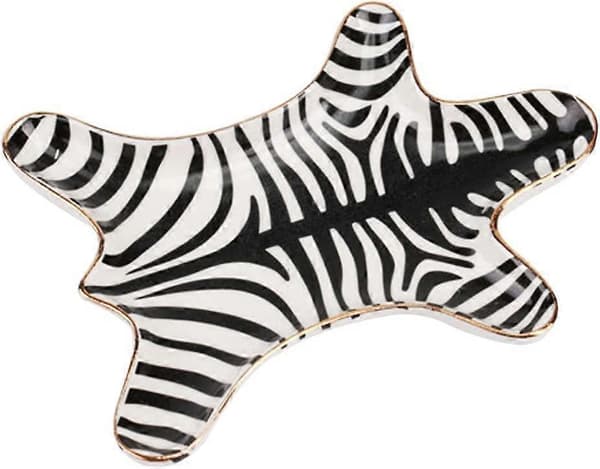 Ceramic Jewelry Dish with Zebra Pattern, Gilded, 15 cm, Black
