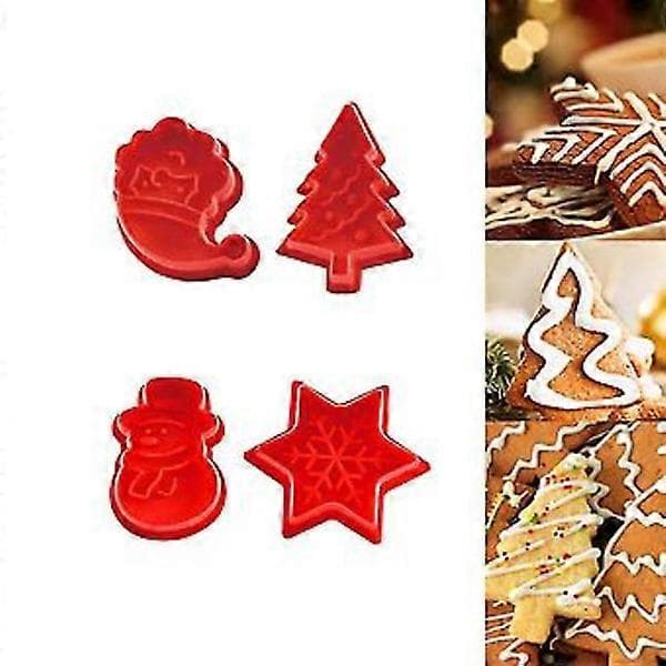 4 stk. julebageforme til fondant, kage, kiks, bagværk