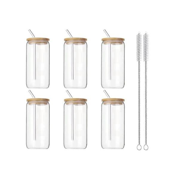 6 st 47 cl glas med lock och sugrör, transparenta glas för kaffe, öl, te, vin, hållbara dricksglas