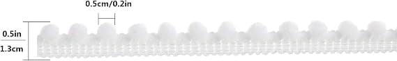 (Hvit, 20 meter) Mini Pom Pom Trim Ball Fringe - Bånd Sy Gratis