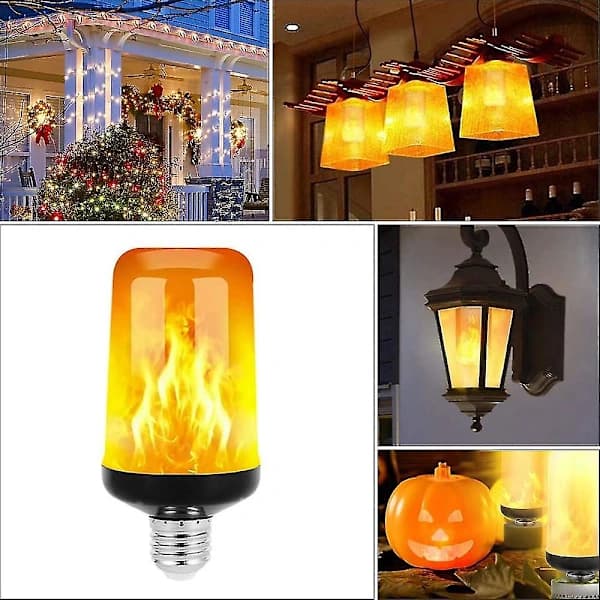 [PL】LED Flame Effect Bulb - 2 pcs E27 Flame Light, Gravity Sensitive, 4 Lighting Modes