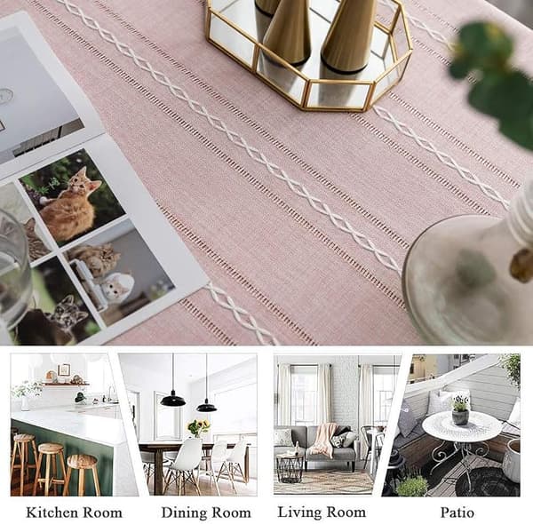 Rose - Rektangulær broderet frynset linned pletafvisende dug