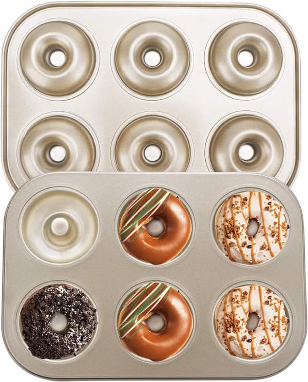 Donutforme Sæt med 2, Non-stick Små Mini Donut Bageforme, Kulstofstål Donut Bageplade Bagelform til 6 Donuts