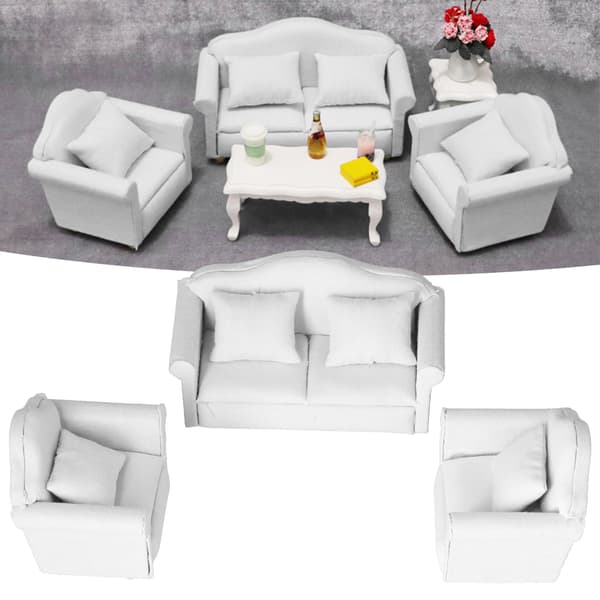 1:12 Dukkehust Mini Sofa Ren Hvit 3-Delers Sofaset Mini Stue Møbelmodeller Hvit