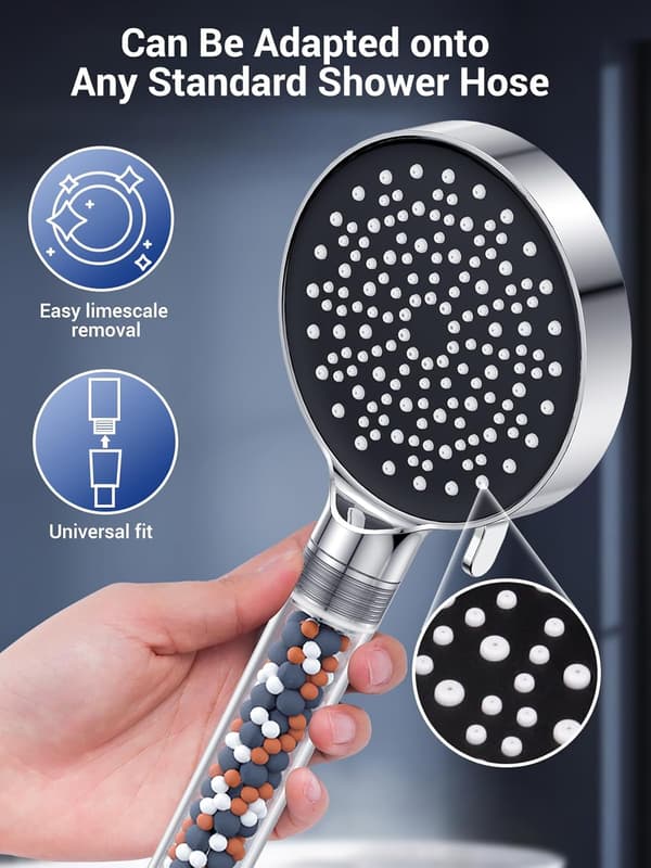 Duschhuvud med Filter Silver 3 Högtrycksvatteninställningar Plus en Hållare