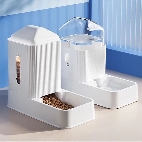 3,5L Automatisk Vand- og Foderautomat til Kat og Hund, Gravitationsfoderautomat Stor Kapacitet 2-pak Automatisk Kæledyrsskål til Små Mellemstore St...
