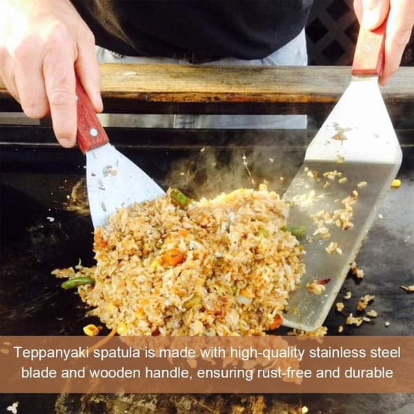 Teppanyaki Spatelsett - Rustfritt stål - 2 Deler - Trehåndtak