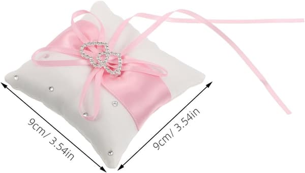 Bryllupsringpude ringpude til bryllup af satinpolyester og PP-bomuld 9x9cm pink bryllupsfest bryllupsceremoni -