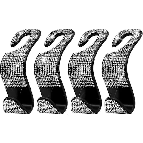 [PL】4 st Bilväskekrokar Bling Strass Bilkrokar för Kvinnor - Silver