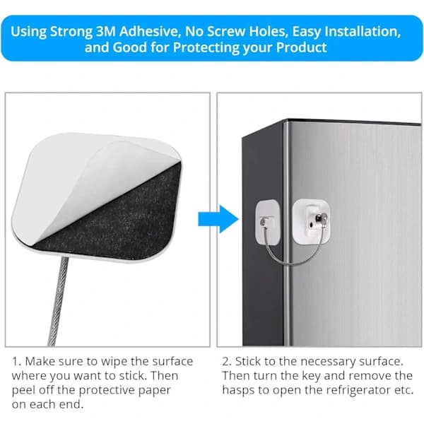 4-pack Freezer Door Lock with Self-Adhesive Cable Holder and Key