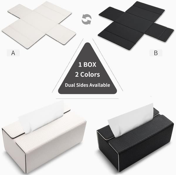 Rectangular PU Leather Tissue Holder, Reversible for Kleenex, Wiper Dispenser for Car, Bathroom, Office, Home Decor