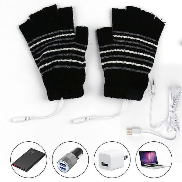 USB Heated Full/Half Finger Gloves, Rechargeable db Striped Striped
