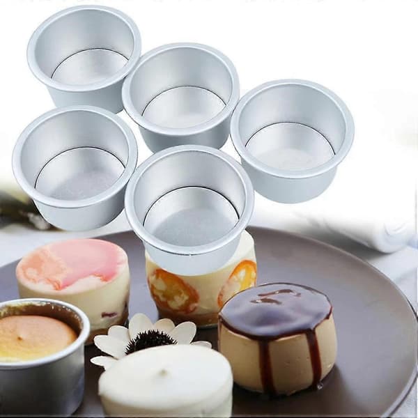 5 stk Mini Kakeformer med Avtakbar Bunn for Pudding og Små Kaker