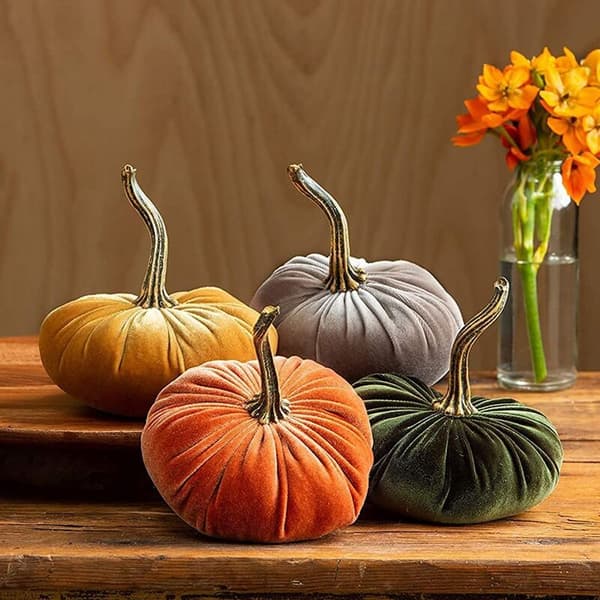 Store fløjlspumpkins til dekoration, håndlavede kunstige høstgræskar, efterårs- og Thanksgiving-boligindretning (grøn)