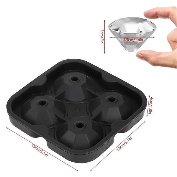 Silikoneisbakke, 4 rum DIY diamantformede isterninger, perfekt valg til sommeren (sort) A