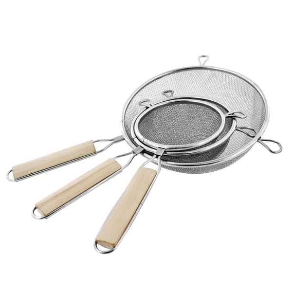 Fine Mesh Kitchen Strainers, 3-Piece Stainless Steel Sieve Set, Easy Handling and Space-Saving Storage for Sifting and Straining, Robust