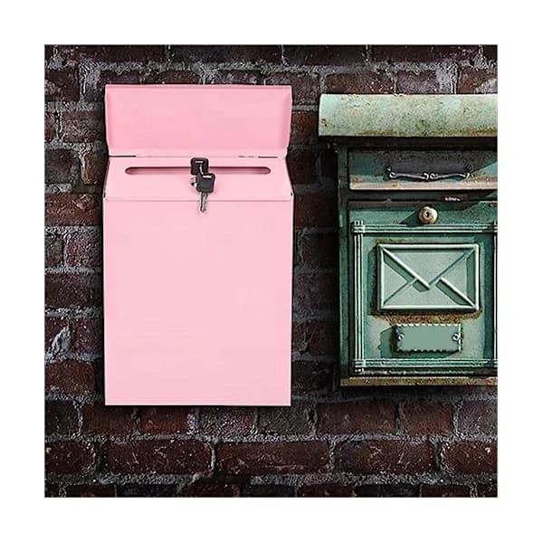 Wall-mounted mailbox with lock, wall-mounted post box, rural mailbox with key, suitable for H Pink