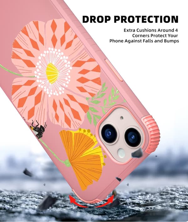 1 stk. lyserøde bi-blomster til kvindelig iPhone 13 All-Inclusive Drop-P