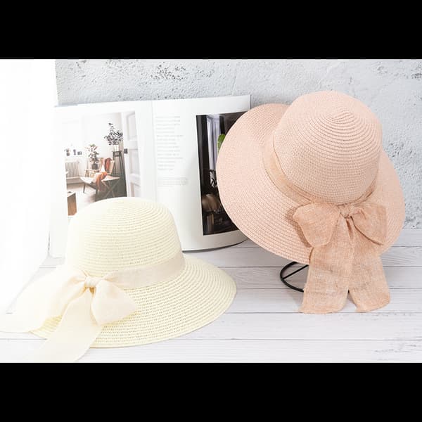 Beige hat, solbeskyttelse, stråhat, strandsol, bred skygge kvinder pink,