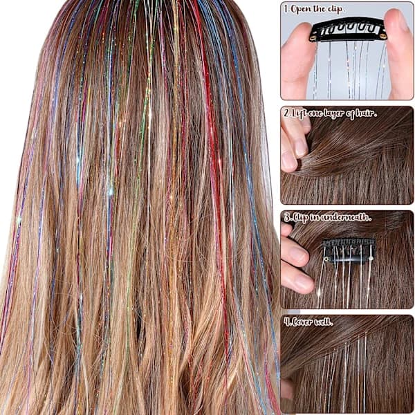 Clip-in Hår Glitter Extensions Sæt til Halloween Cosplay Party Guld