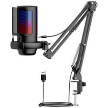 USB Gaming Microphone, RGB Condenser Microphone, with Arm, for Mac PS4 PS5, Streaming Gaming Podcaster