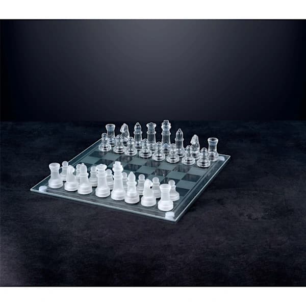Transparent Chessboard with Elegant Glass Pieces