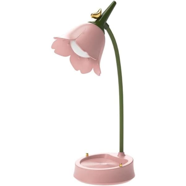 Blom LED Bordslampa Sladdlös Justerbar Svanhals Dimbar Touch Laddningsbart Batteri Student Sovrum (Rosa)