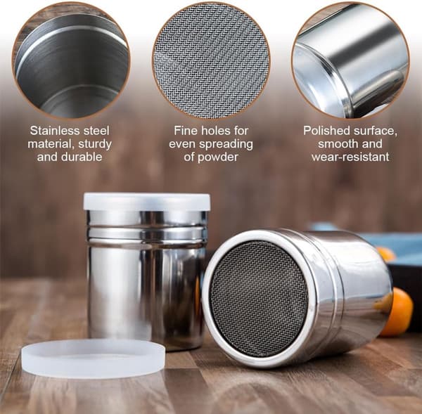 Powder Sugar Shaker with Fine Mesh Sieve - 2 pcs - Shaker for Powdered Sugar - Cocoa Shaker - Shaker
