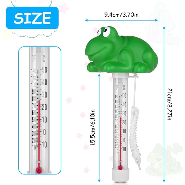 Flydende pooltermometer, pooltermometer, flydende termometer med snor, pooltermometer til udendørs/indendørs spa, pools, badekar, akvarier, frø Frog Frog