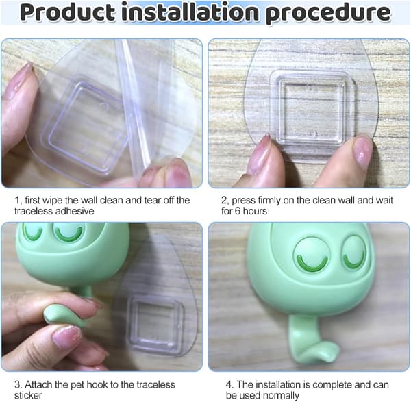 6 Pieces Creative Self-Adhesive Hooks, Cute Cat Key Hooks, Self-Adhesive