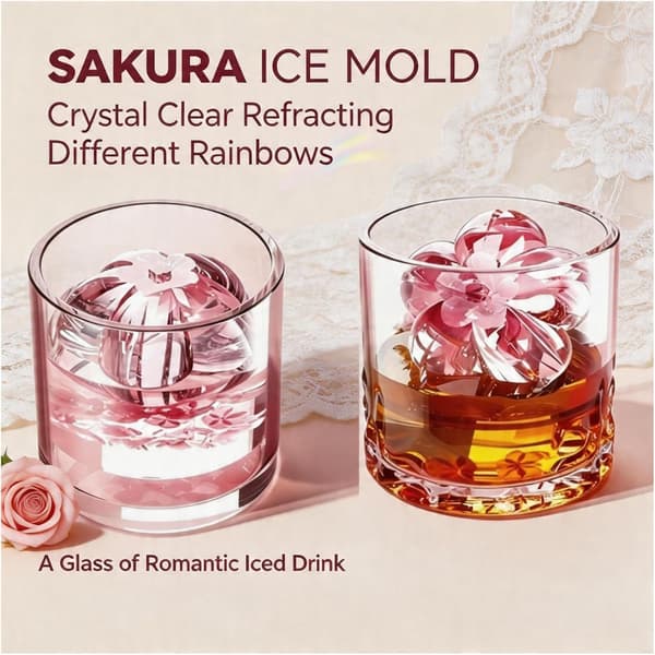 Ice Cube Tray - Cherry Blossom Ice Cube Molds with Lid, 2 Cavities Non-Stick Reusable Ice Maker Mold Quick Release Large Ice Mold
