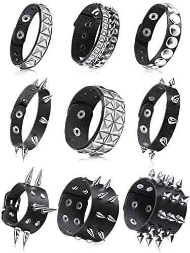9 st. nittede armbånd i sort læder Punk armbånd