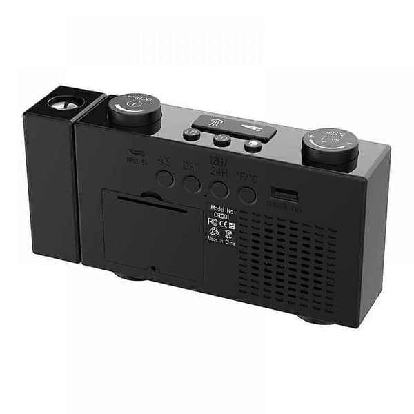 Multifunktionel urradio med termometerfunktion LED vækkeur intelligent projektion FM FM vækkeur - Sort