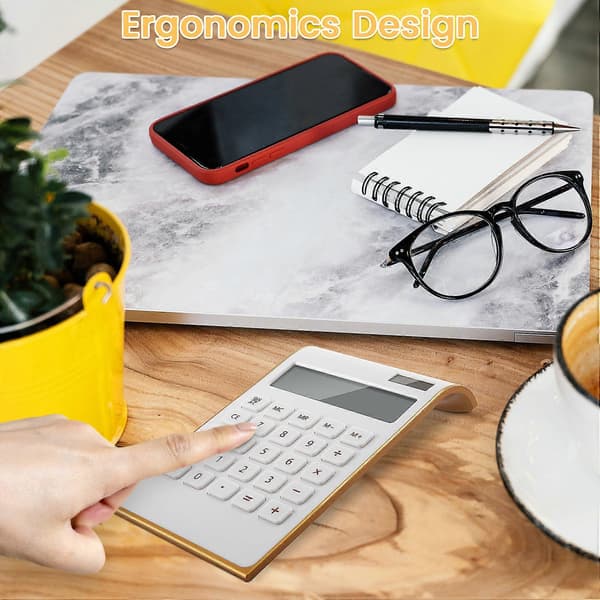 Calculator, Slim Elegant Design, Office/Home Electronics, Dual Powered Computer Calculator, Solar Power, 10 Digits, Tilted LCD Screen, Slanted Design