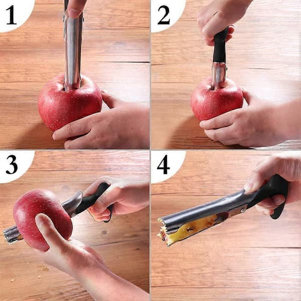 Apple Corer, Stainless Steel Apple or Pear Core Remover for Home and Kitchen with Sharp Serrated Edge (Black)